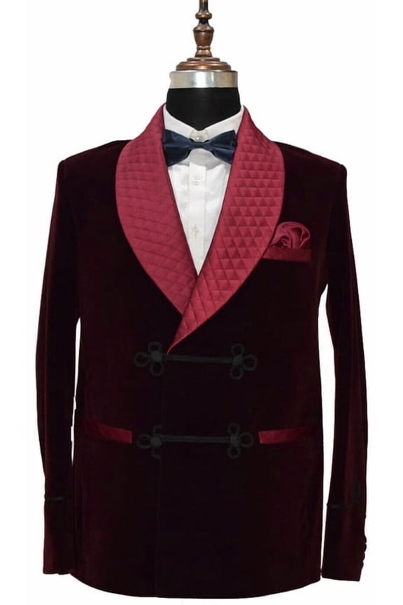 Mens Maroon Velvet Smoking Jacket – Frogging Style Evening Wear