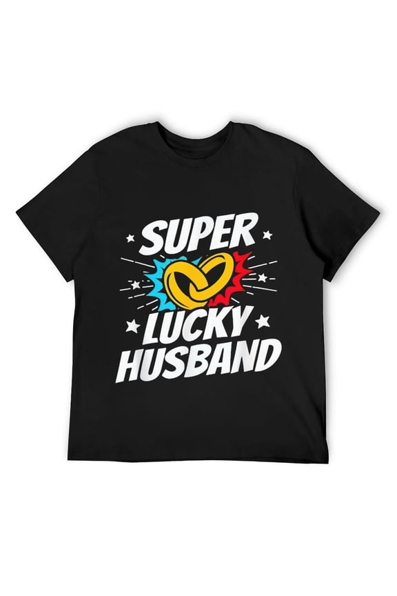 Mens Married Couple - Lucky Husband - Funny Wedding Anniversary T-Shirt Black