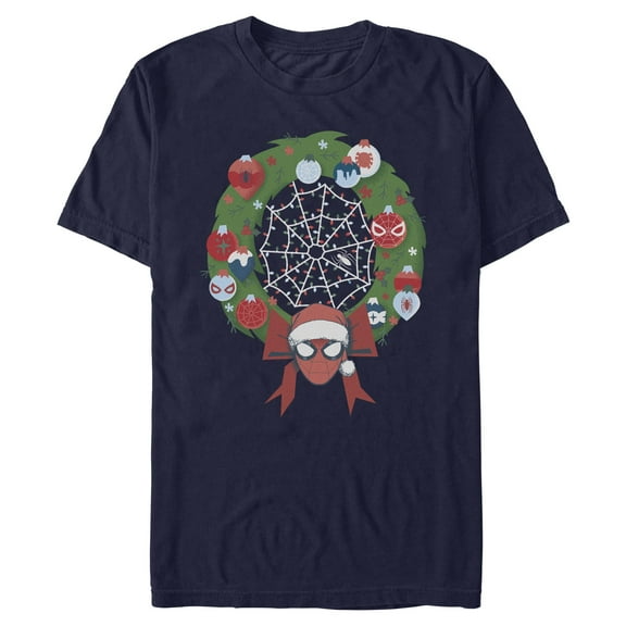 Mens Marvel Christmas Wreath Spidey Ornaments T Shirt