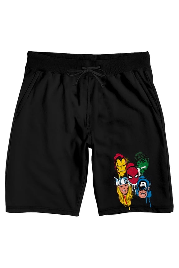 Mens Marvel Comic Book Avengers Black Sleep Pajama Shorts-S