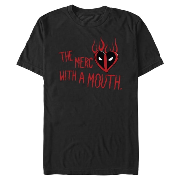 Mens Marvel: Deadpool Flaming Heart Mask T Shirt
