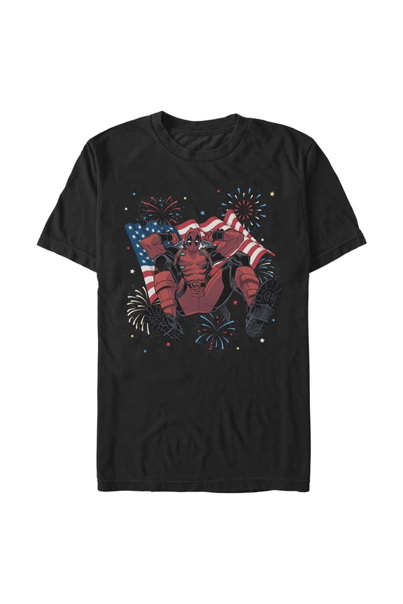 Mens Marvel: Deadpool Patriot Fireworks T Shirt