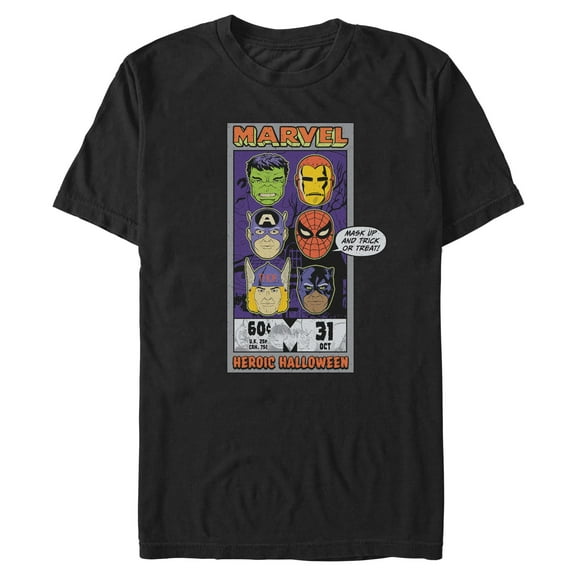 Mens Marvel Heroic Halloween Mask Up And Trick Or Treat T Shirt