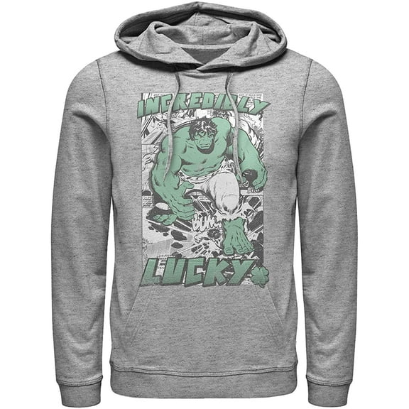 Mens Marvel Hulk St. Patricks Day Comic Incredibly Lucky Pull Over Hoodie 2X Athletic Heather