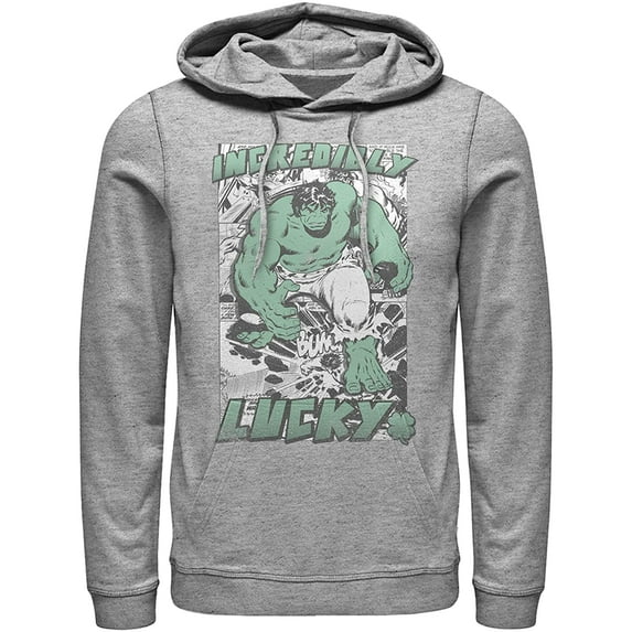 Mens Marvel Hulk St. Patricks Day Comic Incredibly Lucky Pull Over Hoodie 2X Athletic Heather