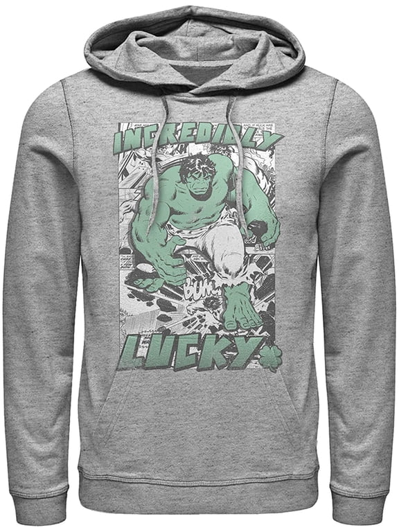 Mens Marvel Hulk St. Patricks Day Comic Incredibly Lucky Pull Over Hoodie X-Large Athletic Heather