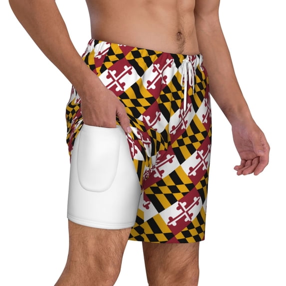 Mens Maryland Flag 2 in 1 Quick Dry Swim Trunks with Compression Liner Beach Shorts