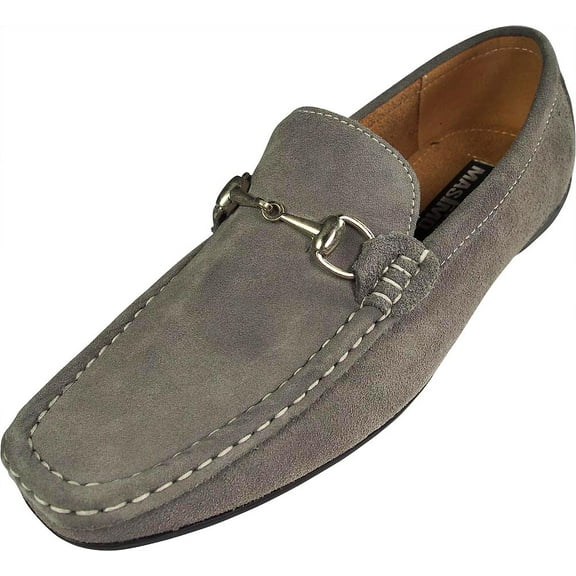 Mens Masimo Suede Dress Driving Moccasin Casual Loafer Slip On Fashion Shoe 39641-6D(M)US Grey Weathered Horse Bit Buckle