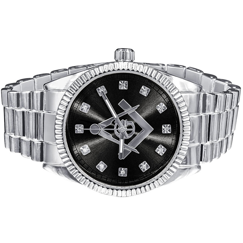 Men s Black Dial White Gold Tone Masonic Watch Dominican Republic Ubuy