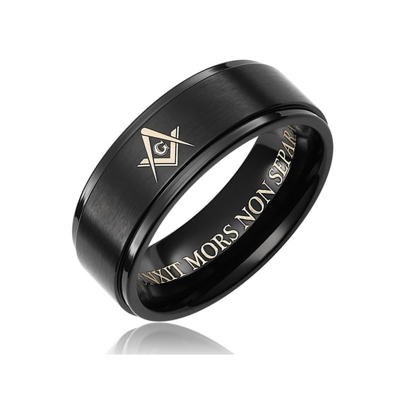 Mens Masonic Ring in Titanium 8MM Ring Engraved VIRTUS JUNXIT MORS NON SEPARABIT