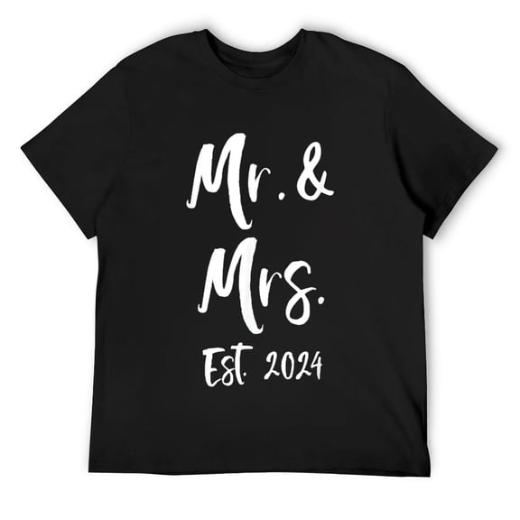 Mens Matching Anniversary Idea for Couple Mr. & Mrs. Est. 2024 T-Shirt Black