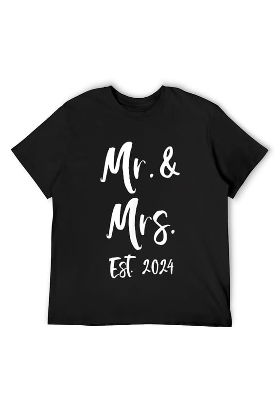 Mens Matching Anniversary Idea for Couple Mr. & Mrs. Est. 2024 T-Shirt Black