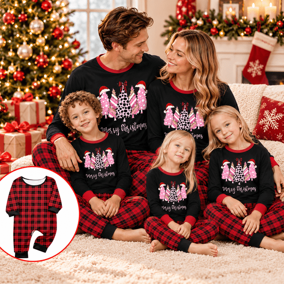 Matching Family Tree Mens Matching Family Christmas Pajamas, Pink Christmas Trees Graphic ...