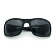thumbnail image 1 of Mens Matte Classic Rectangular Wrap Around Biker Plastic Sunglasses All Black, 1 of 7