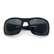 Mens Matte Classic Rectangular Wrap Around Biker Plastic Sunglasses All Black
