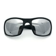 thumbnail image 1 of Mens Matte Classic Rectangular Wrap Around Biker Plastic Sunglasses Black - Silver Mirror, 1 of 7