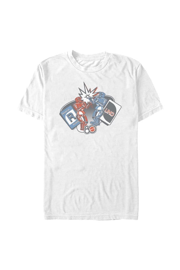 Mens Mattel Classic Blue Bomber and Red Rocker Robots T Shirt