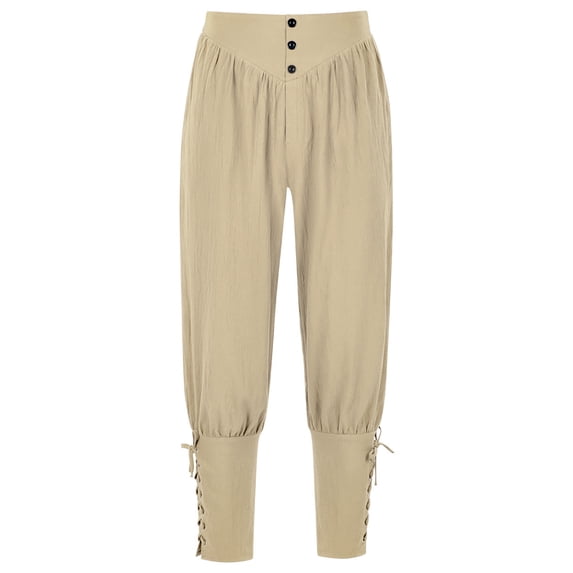 Mens Medieval Ankle Pants Renaissance Viking Pirate Lace Up Tapered Halloween Trousers