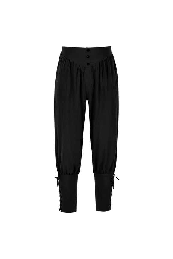Mens Medieval Ankle Pants Renaissance Viking Pirate Lace Up Tapered Halloween Trousers