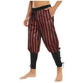 thumbnail image 1 of Mens Medieval Ankle Pants Renaissance Viking Striped Pirate Pants Lace-Up Banded Gothic Trousers Role-Play XL, Brown, 1 of 4
