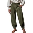 thumbnail image 1 of Mens Medieval Pirate Pants Loose Fit Renaissance Viking Colonial 100% Cotton Costume Ankle Length Trousers Size 3XL Army Green, 1 of 5