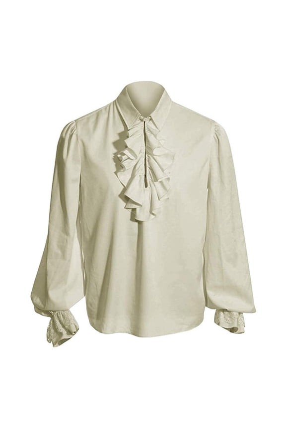 Mens Medieval Renaissance Steampunk Ruffle Collar Blouse Pirate Vampire Shirt
