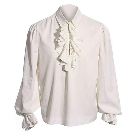 Mens Medieval Renaissance Steampunk Ruffle Collar Blouse Pirate Vampire Shirt
