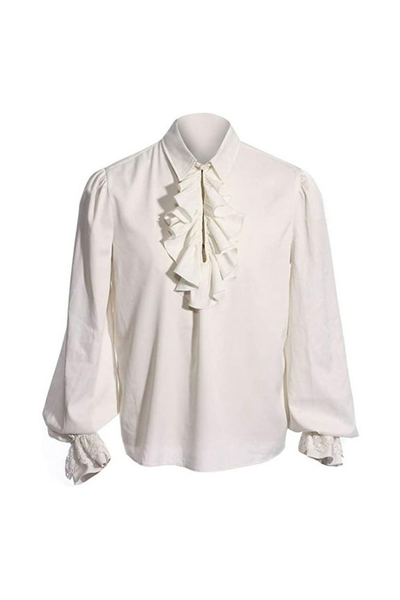 Mens Medieval Renaissance Steampunk Ruffle Collar Blouse Pirate Vampire Shirt