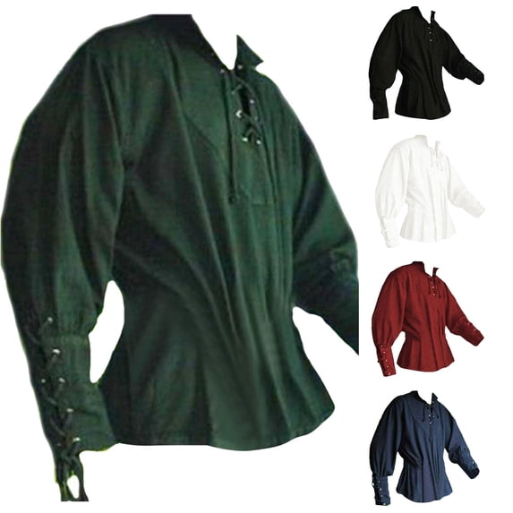 Mens Medieval Shirt Long Sleeve Tops Casual Blouse Pirate Costumes