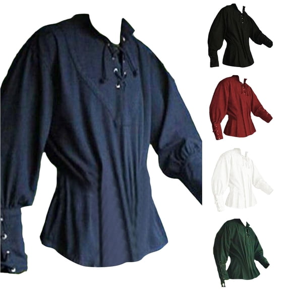 Mens Medieval Shirt Long Sleeve Tops Casual Blouse Pirate Costumes