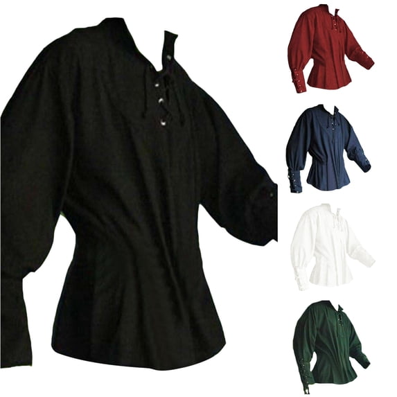 Mens Medieval Shirt Long Sleeve Tops Casual Blouse Pirate Costumes