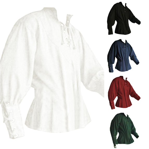 Mens Medieval Shirt Long Sleeve Tops Casual Blouse Pirate Costumes