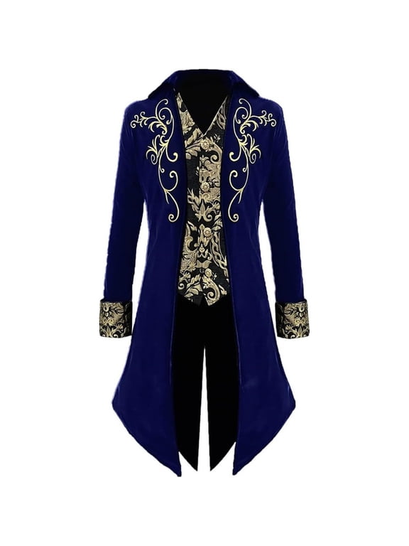 Mens Medieval Steampunk Blue Velvet Tailcoat Victorian Prince Frock Coat Costume Jacket