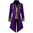 thumbnail image 1 of Mens Medieval Steampunk Tailcoat Jacket Vintage Gothic Printed Embroidery Frock Uniform Coat Zip up Hoodie Sweater Men Purple XXL, 1 of 8