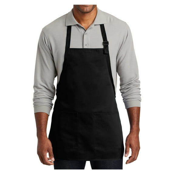Mens Medium-Length Two-Pocket Bib Polyester/Cotton Apron Black