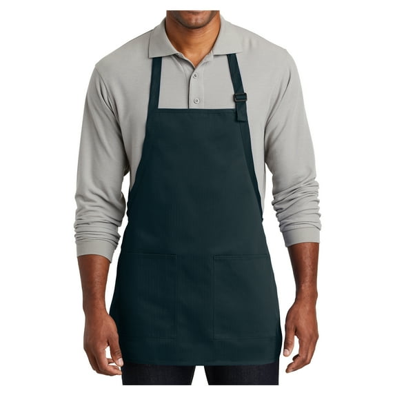 Mens Medium-Length Two-Pocket Bib Polyester/Cotton Apron Navy