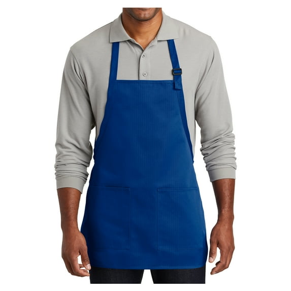 Mens Medium-Length Two-Pocket Bib Polyester/Cotton Apron Royal