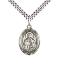 thumbnail image 1 of Mens Medium Oval .925 Sterling Silver Saint Marina Medal Pendant on 24" Rhodium Plated Heavy Curb Brass Chain w/ Lobster Claw Clasp, Catholic Religious Necklace -Made in USA-Velvet Gift Box, 1 of 6