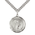 thumbnail image 1 of Medium Men's Round Pewter Saint Lucia of Syracuse Medal Pendant on 24" Rhodium Plated Heavy Curb Brass Chain w/ Lobster Claw Clasp, Catholic Religious Necklace -Made in USA-Velvet Gift Box, 1 of 5