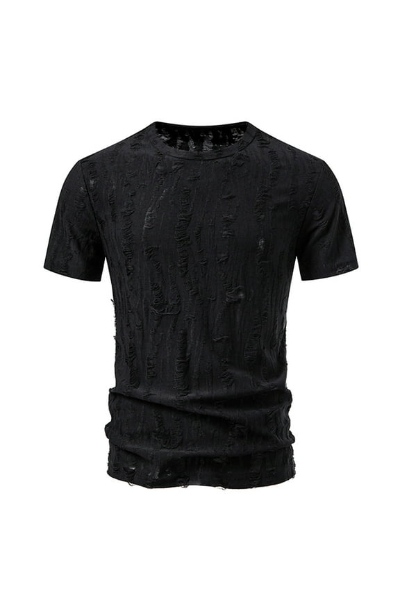 Mens Medium Shirts Mens Plain Tshirts Mens Ripped Holes T Shirts Distressed Short Sleeve Tops Summer Casual Hip Hop Crewneck Shirt Tees Fashion Streetwear