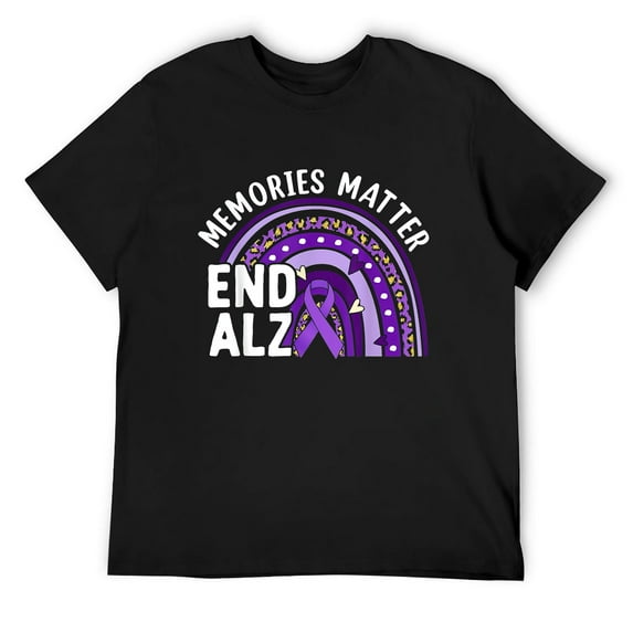 Mens Memories Matter End ALZ Purple Rainbow Alzheimer's Awareness T-Shirt Black Large