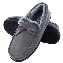 Mens Memory Foam Moccasin Slippers Fuzzy Lining, Soft Comfy Suede Mens House Indoor Bedroom Slippers Non-Slip