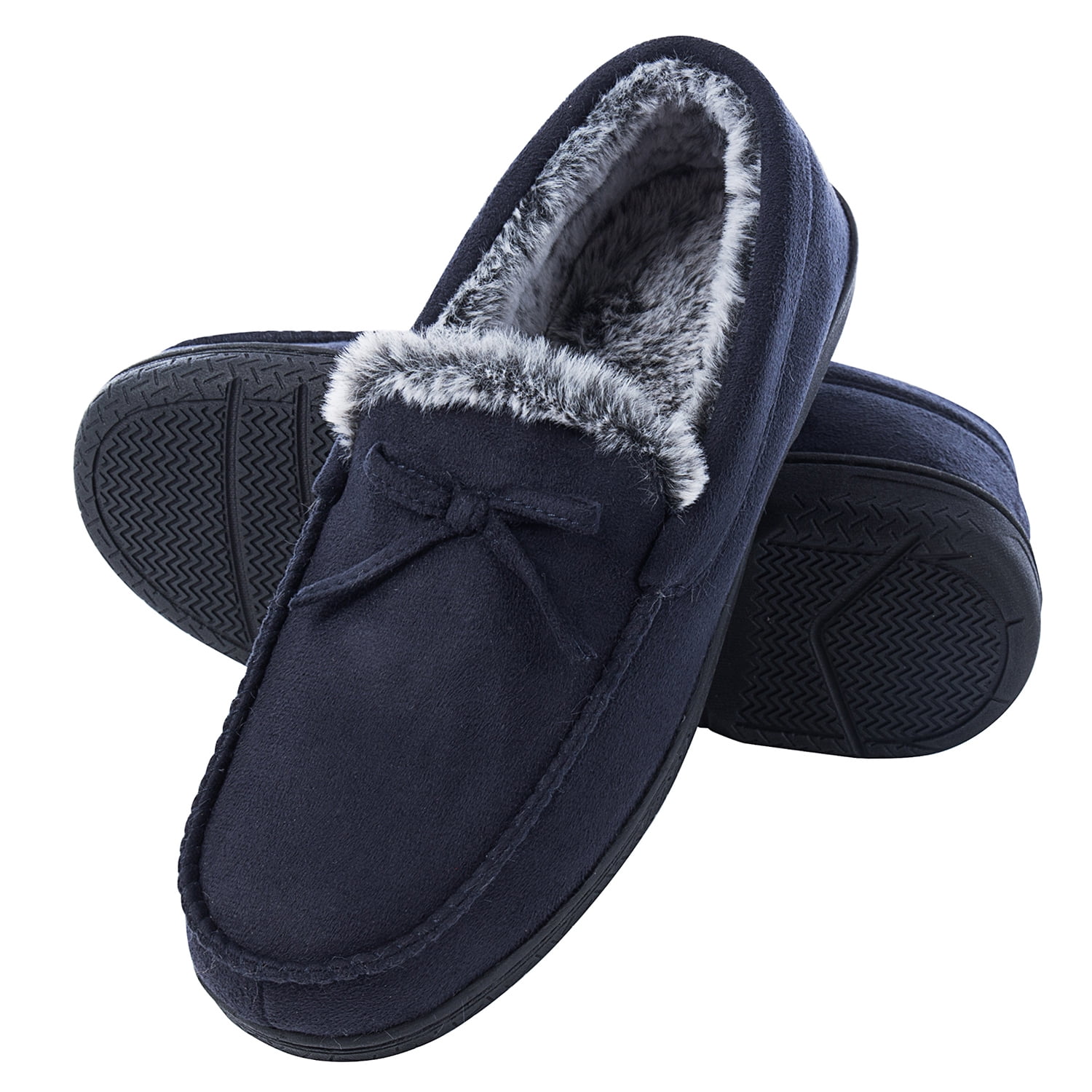 Mens Memory Foam Moccasin Slippers with Fuzzy Lining, Non-Slip