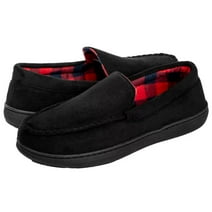 Mens Memory Foam Moccasin Slippers Gents Comfortable Slip on Indoor Outdoor Shoes with Anti-Skid Rubber Sole Size 11