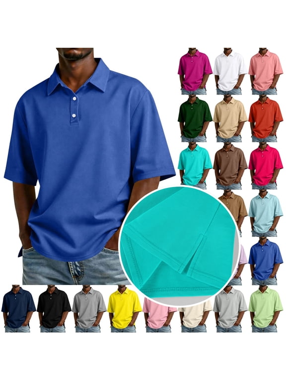 Mens Men's Short Sleeve Polo Shirts, Cotton Blend, 3 Button Closure, Regular Fit Navy 3XL