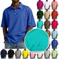 thumbnail image 1 of Mens Men's Short Sleeve Polo Shirts, Cotton Blend, 3 Button Closure, Regular Fit Navy L, 1 of 9
