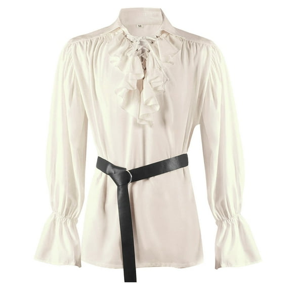 Mens Mens Lace Up Puffy Sleeve Top Ruffled Vintage Costume