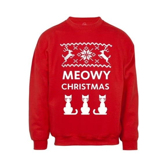 Mens Meow Christmas Cat Ugly Christmas Sweatshirt - Small