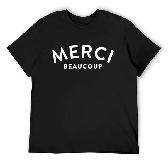 Mens Merci Beaucoup French Slogan Round Neck T-Shirt Black Large