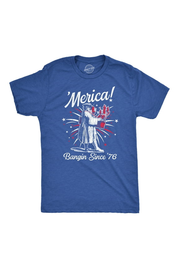 Mens Merica Banging Since 76 T Shirt Funny Fourth Of July American Fireworks Tee for Guys Graphic Tees